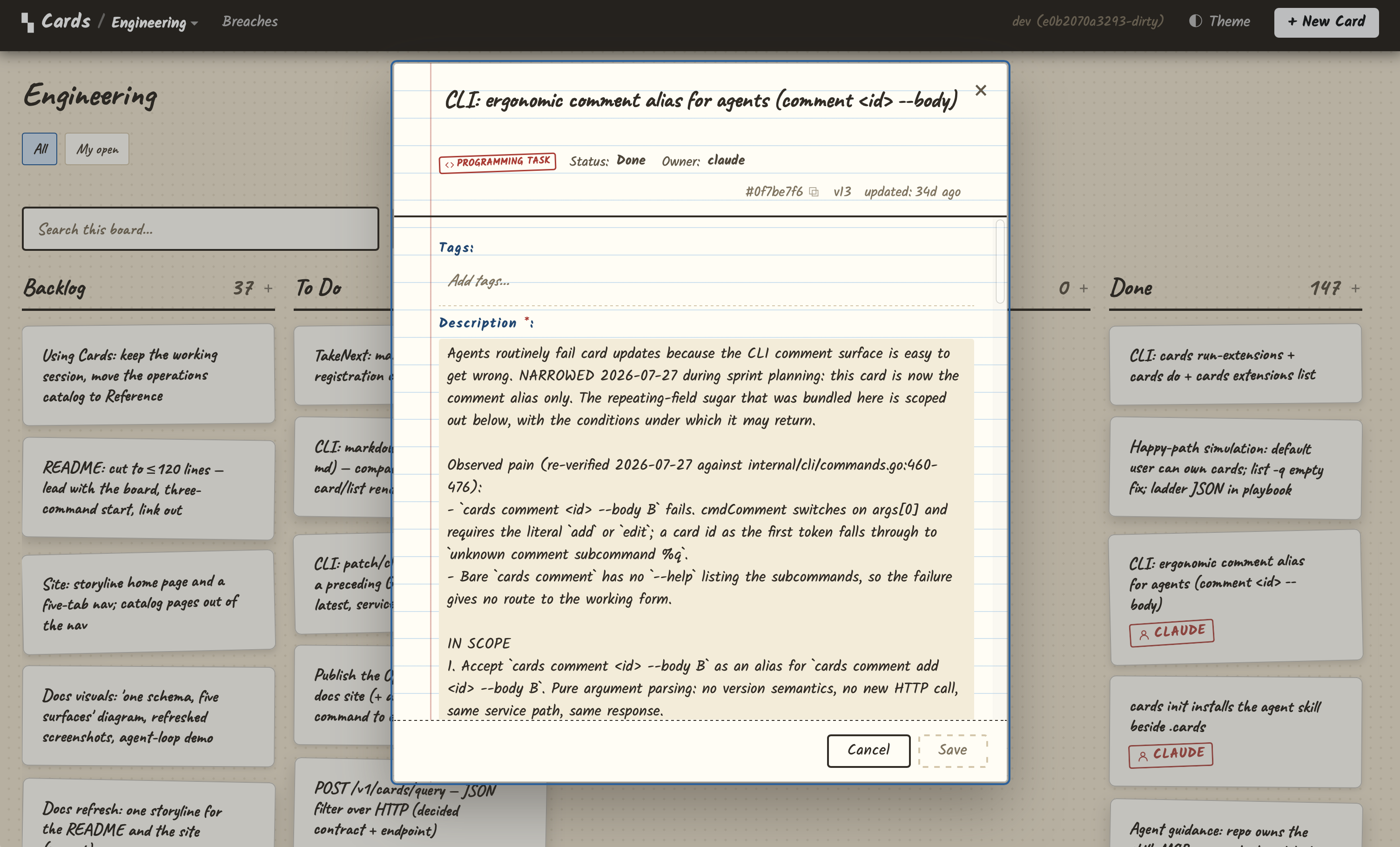 Cards card details displayed in a classroom-style custom theme