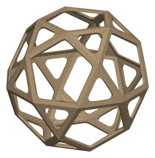 Rendered mesh of a hollow icosidodecahedron exported from Shapemaker