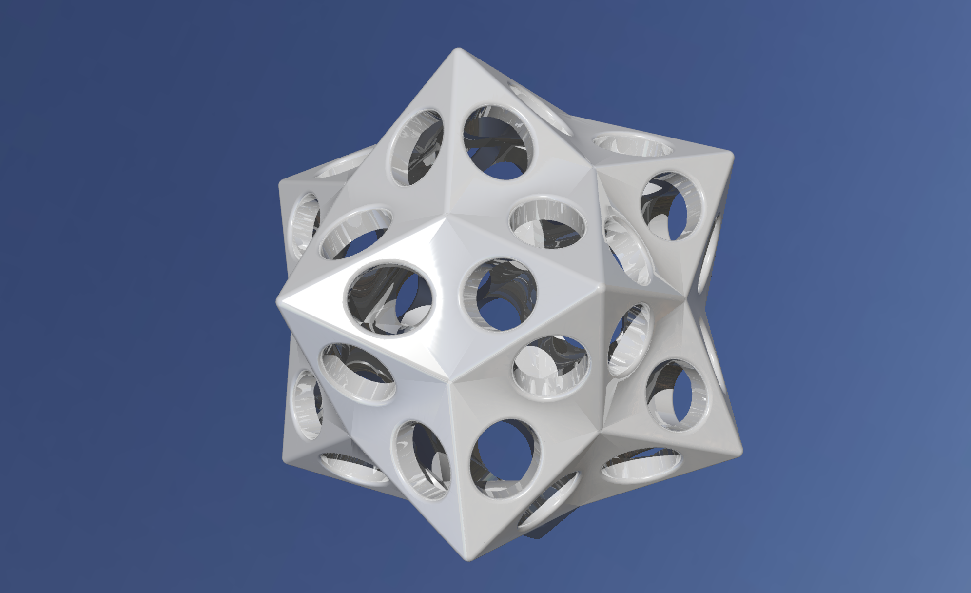 Ray-traced white geometric model with circular openings