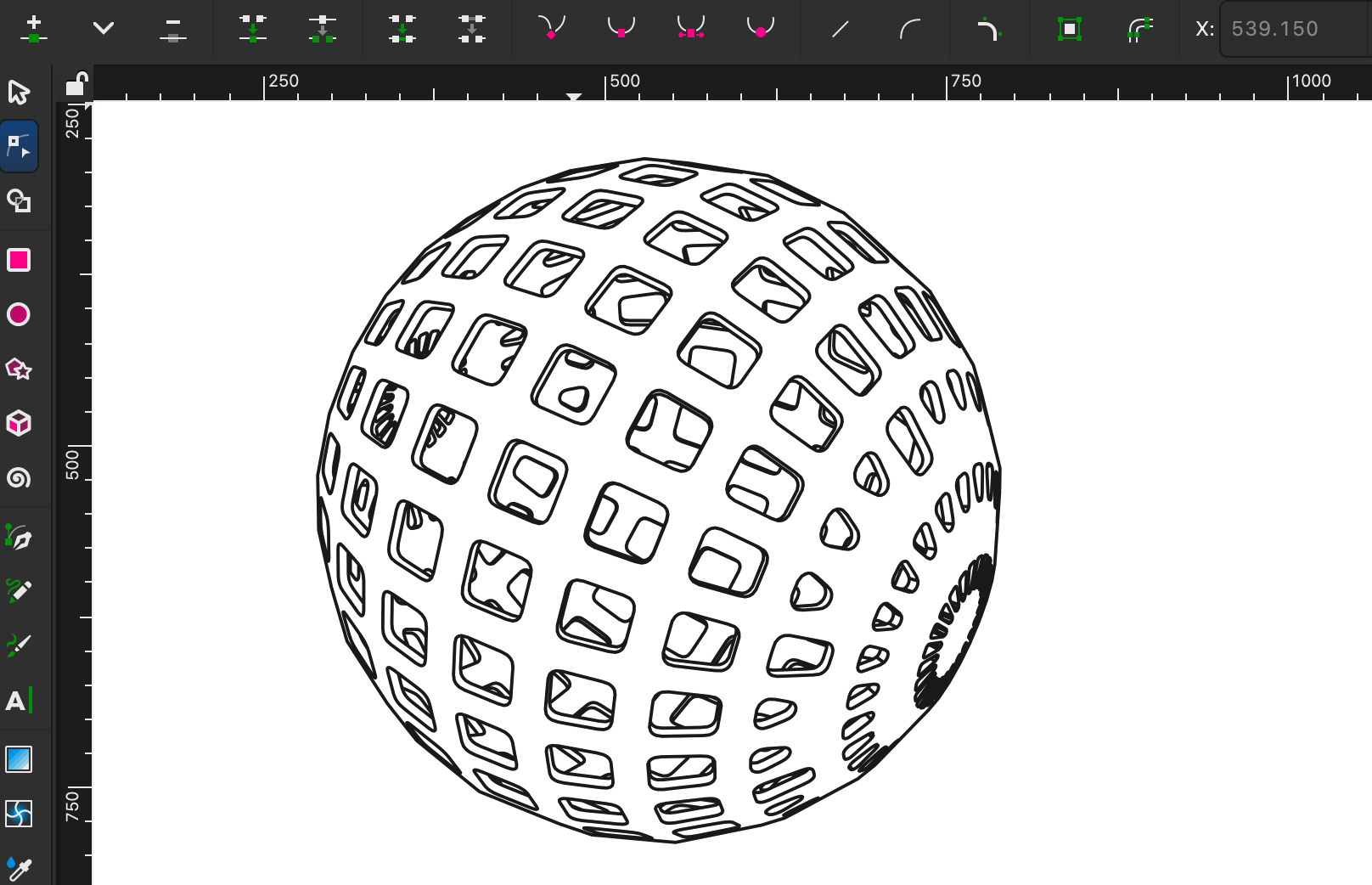 Geometric wireframe exported from Shapemaker and opened in Inkscape